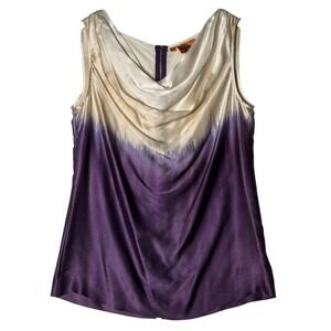Tory Burch Womens Size Small Silk Ombre Cowl Neck Blouse Purple Cream